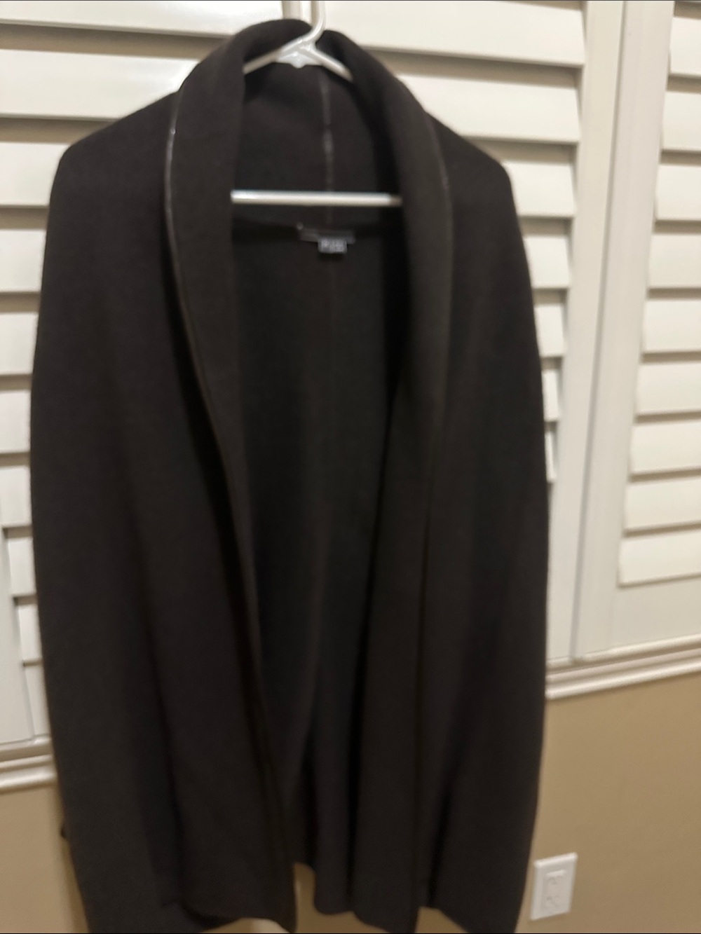 Vince Classic Chocolate Brown Open-Front Women's Sweater with leather trim. M